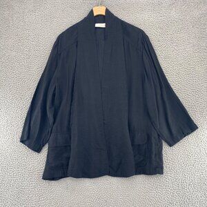 Chicos Jacket Womens 3 US Extra Large Black Open Front 3/4 Sleeve Pockets Casual
